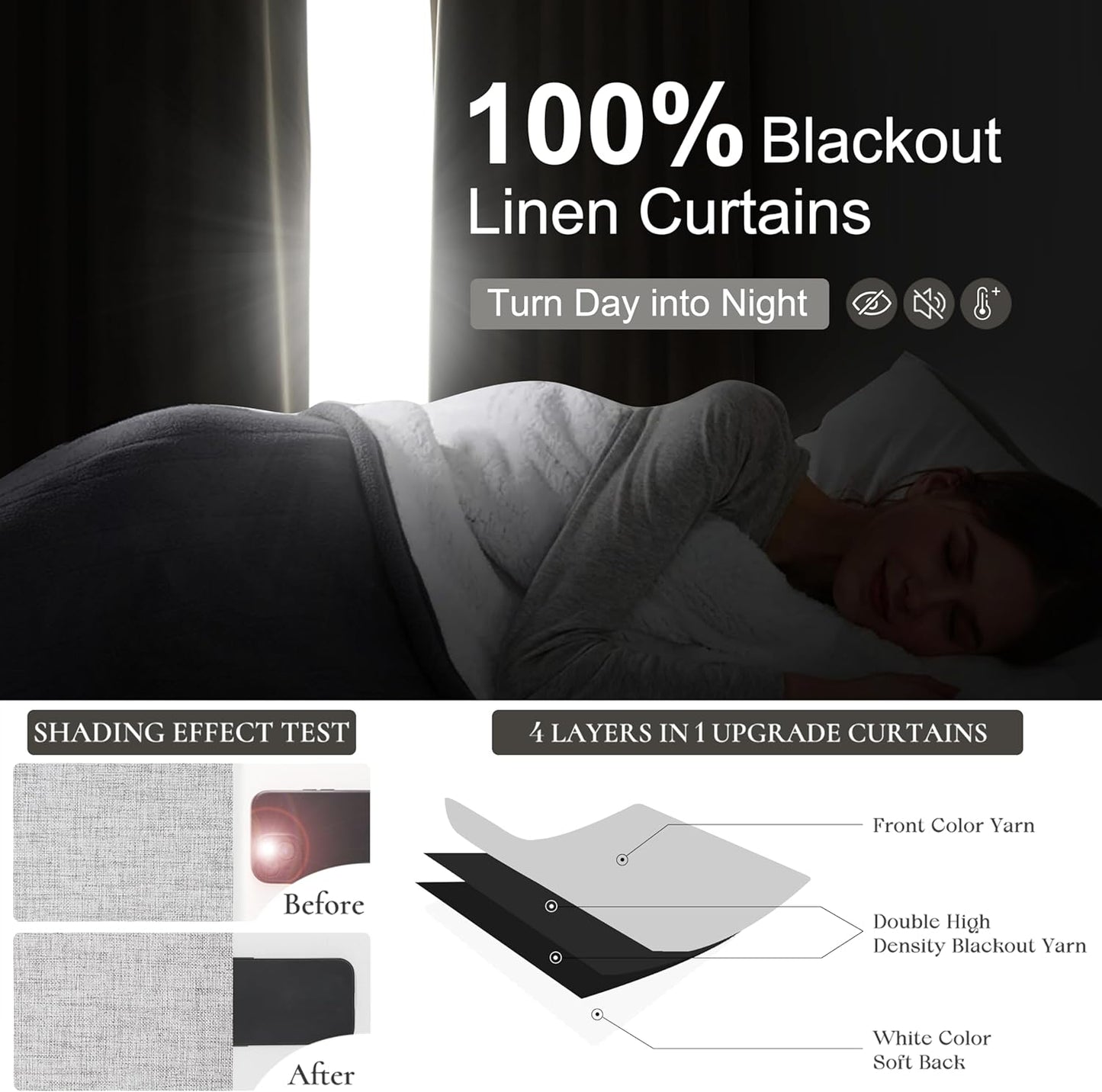Grey Black Out Curtains 92 Inch Long for Living Room, Pinch Pleated Flax Linen Modern Insulated Drapes with Hooks Bedroom Curtain 92 Inch Length 2 Panels Set Soundproof Privacy Windows Burg(40"Wx92")