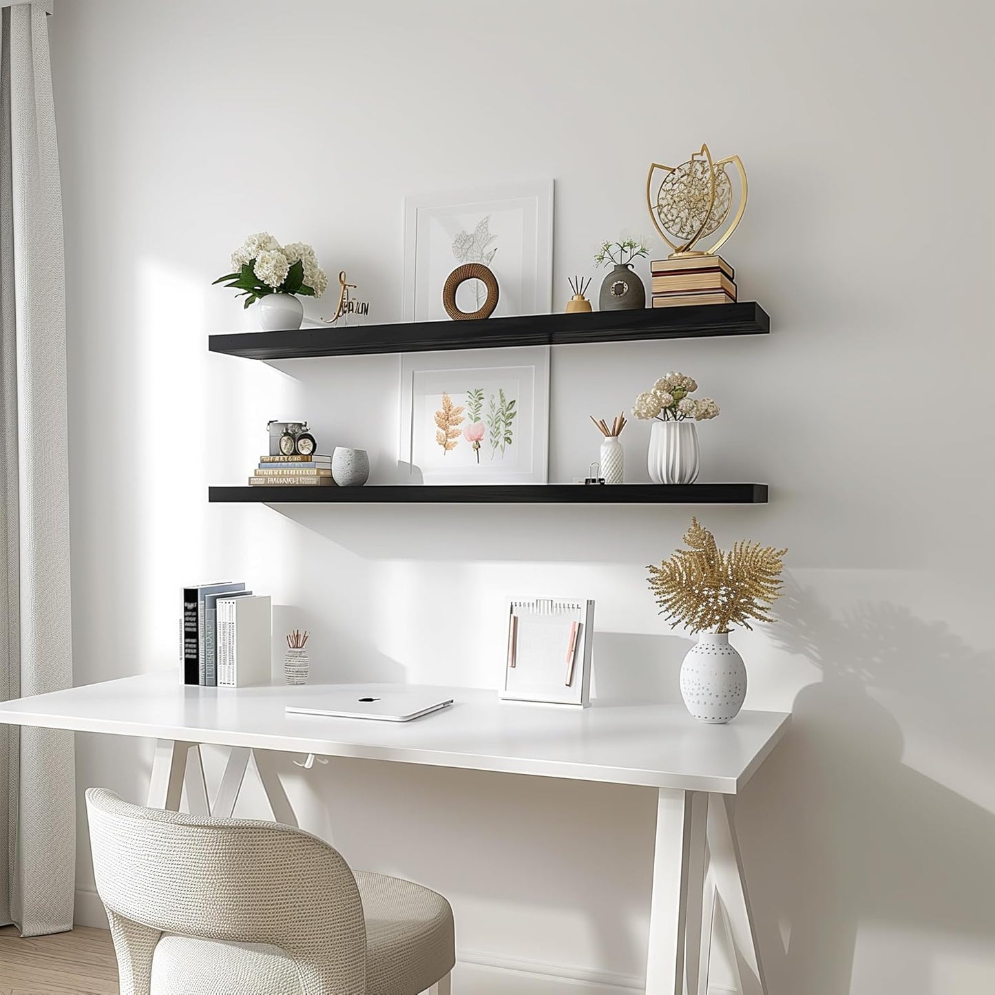 48 Inch Floating Shelves for Wall Rustic Black Wood Wall Shelves for Bedroom Set of 4 - Décor Diaries