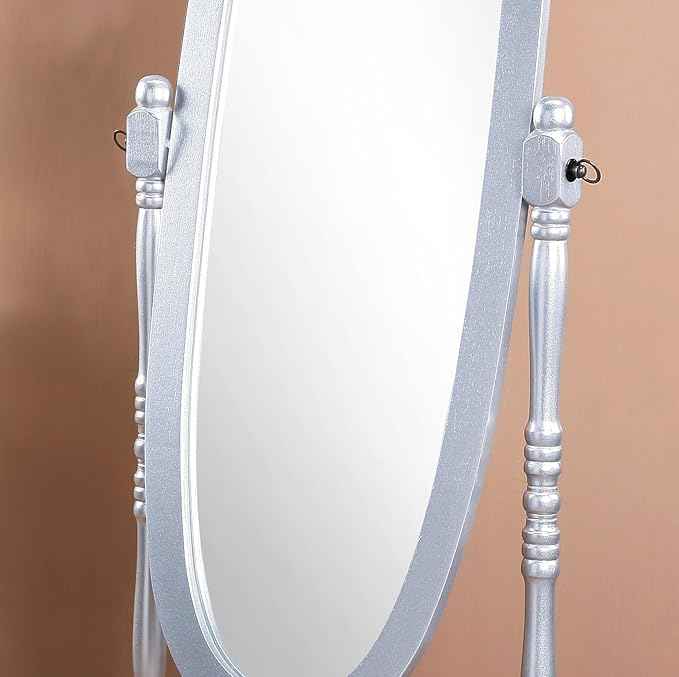 Roundhill Furniture Queen Anna Style Floor Cheval Mirror, Silver