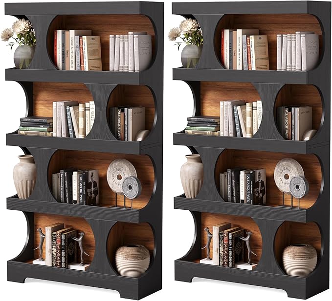 LITTLE TREE 4-Tier Large Bookshelf Set 2, All Wooden 70.8-Inch Tall Bookcase with Storage Shelves, Modern Display Rack, Black Open Book Shelf for Living Room, Bedroom, Office