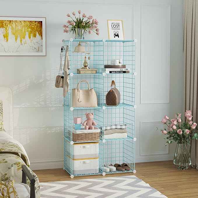 C&AHOME Wire Cube Storage, 8 - Cube Organizer Metal C Grids, Modular Shelves Units, Closet Organizer, Ideal for Home, Office, Living Room, 24.8" L x 12.4" W x 48.4" H, Blue UWCS3008B