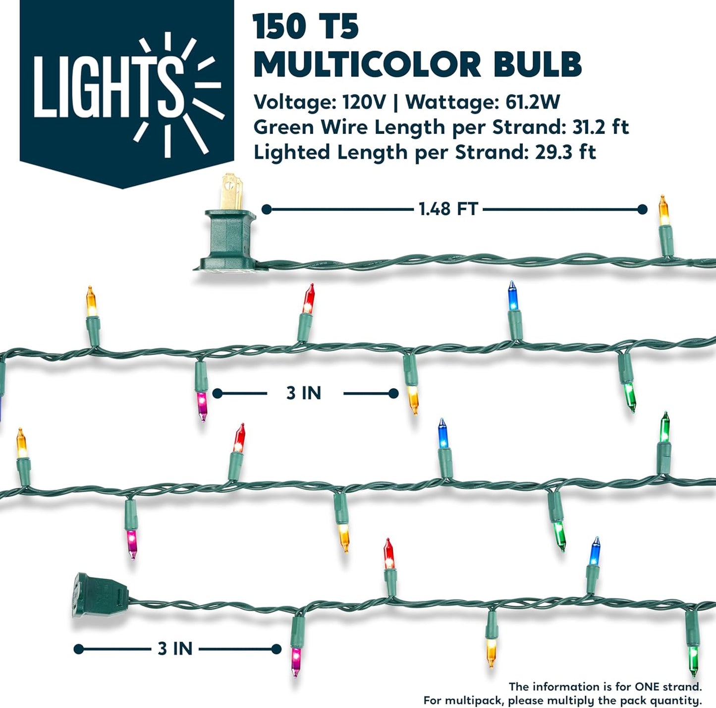 Joiedomi Multicolor Christmas String Lights,450(3x150) 93.6FT Christmas Fairy Tree Lights Plug in for Indoor Outdoor Xmas Decorations Patio Holiday Theme Party Yard House,Green Wire