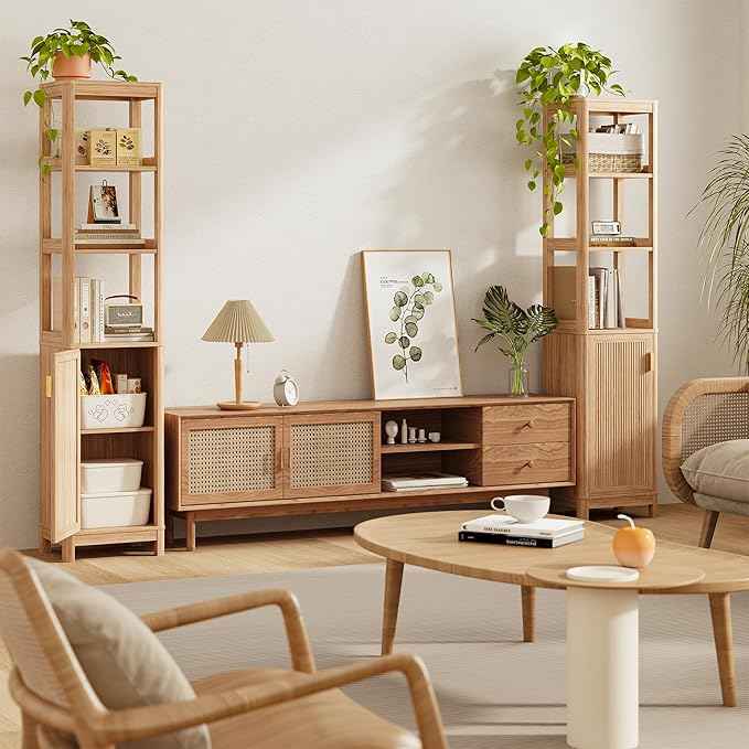 68'' Tall Narrow Storage Cabinet with Adjustable Shelf and Door, Bathroom Storage Cabinet, Space Saver for Bathroom, Kitchen, Living Room, Natural Oak