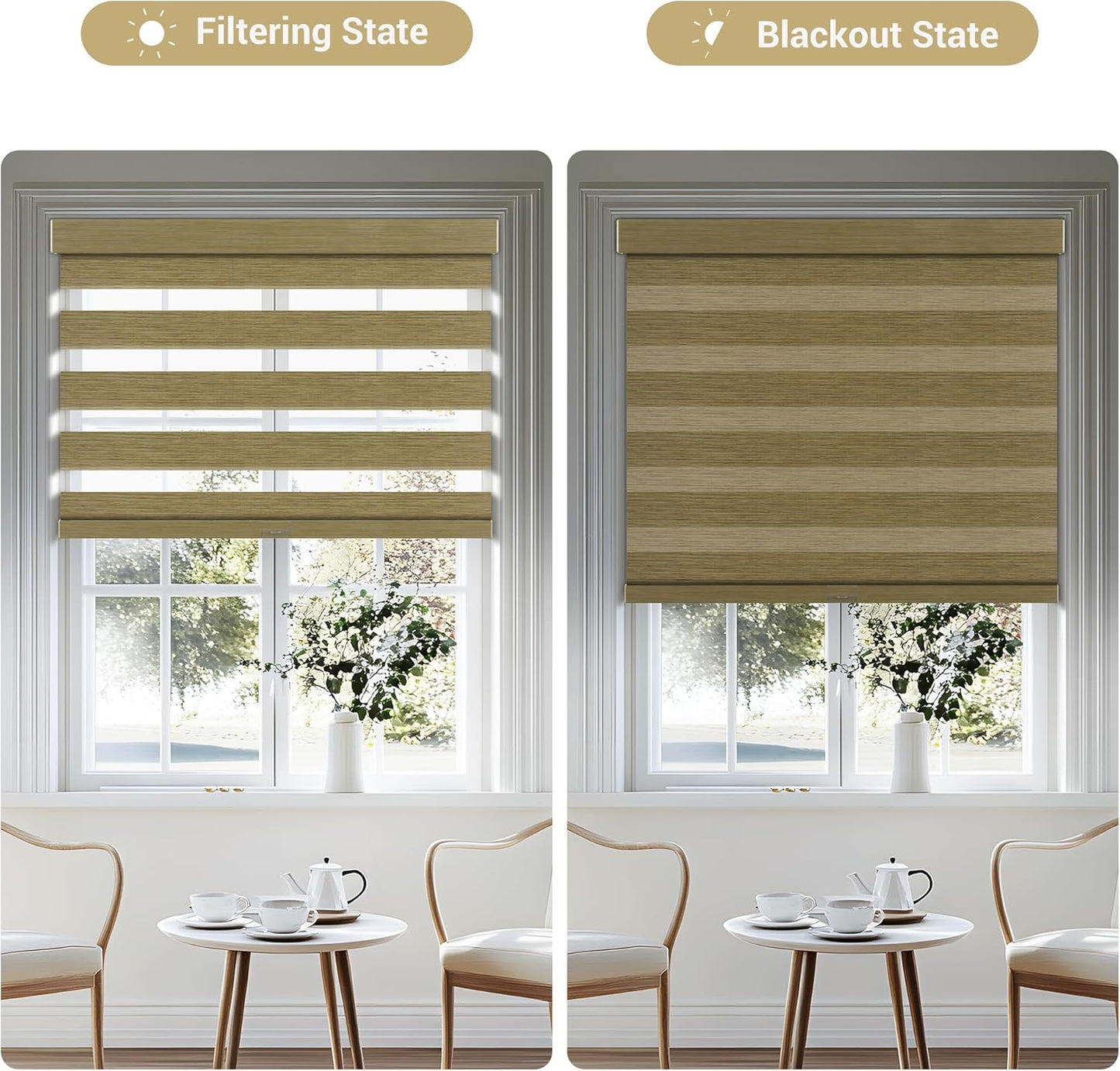 Cordless Zebra Blinds for Windows, Blackout Interior Blinds,Easy to Install,UV Protection,for Offices and Home,Custom Roller Shades, Mousse Light Bown,34" W x 72" H