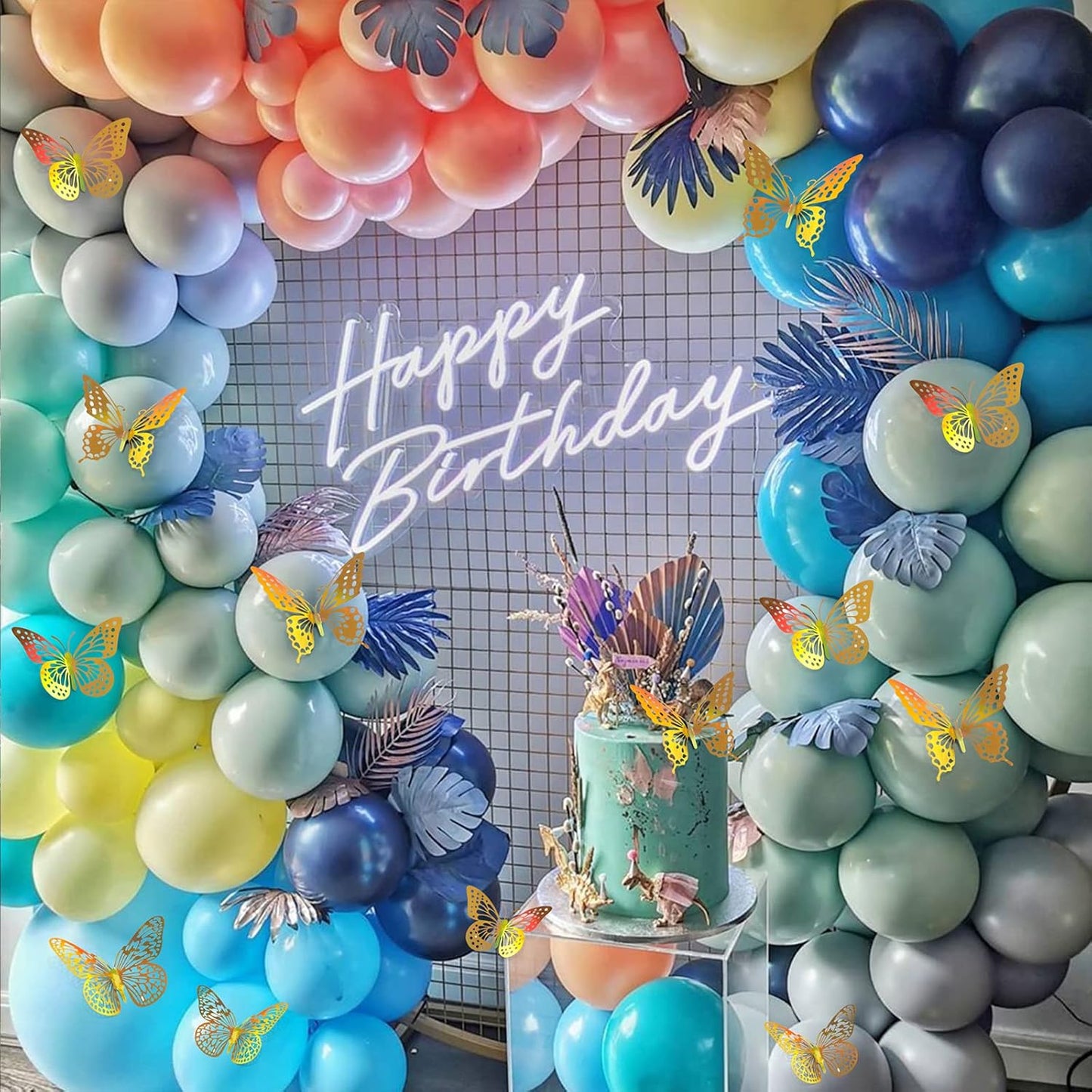 SAOROPEB 3D Butterfly Wall Decor - 48 Pcs, 4 Styles, 3 Sizes - Removable Gold Decorations for Birthday & Party Celebrations