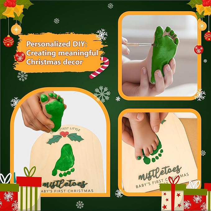 DIY Baby Footprint Keepsake Board, Personalized Baby’s First Christmas 2025, The Cutest Little Mistletoes Art, Nursery Footprint Decorative for Baby Shower Newborn Photoshoot Prop, Family Gifts