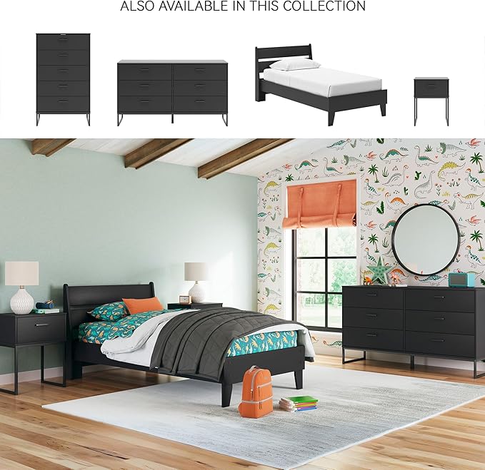 Signature Design by Ashley Socalle Casual Twin Panel Platform Bed, Foundation or Box Spring Not Needed, Black