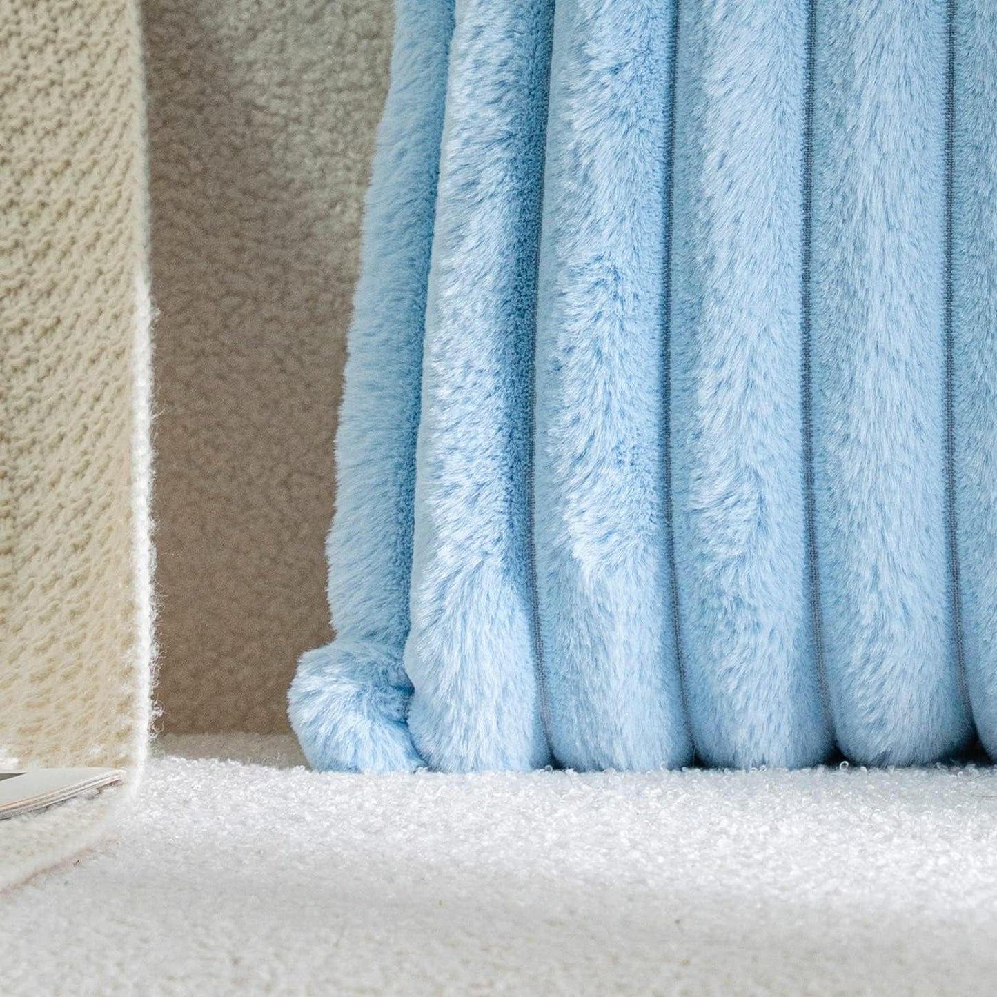 DEELAND Pack of 2,Double-Sided Faux Fur Plush Decorative Throw Pillow Covers Fuzzy Striped Soft Pillowcase Cushion Covers for Sofa Couch Bedroom Lightblue 26x26 inch