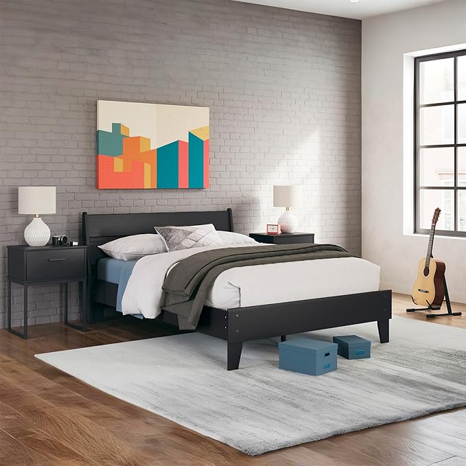 Signature Design by Ashley Socalle Casual Full Panel Platform Bed, Foundation or Box Spring Not Needed, Black