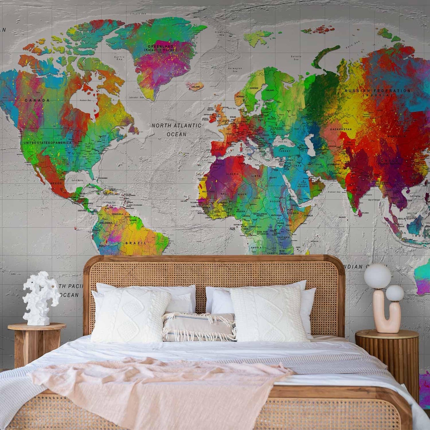 artgeist Premium Wall Mural World Map 138x101 in - XXL Non-Woven Wallpaper Fleece Wall Decor Photo Print Picture Image Design Home Map of The World k-A-0128-a-a