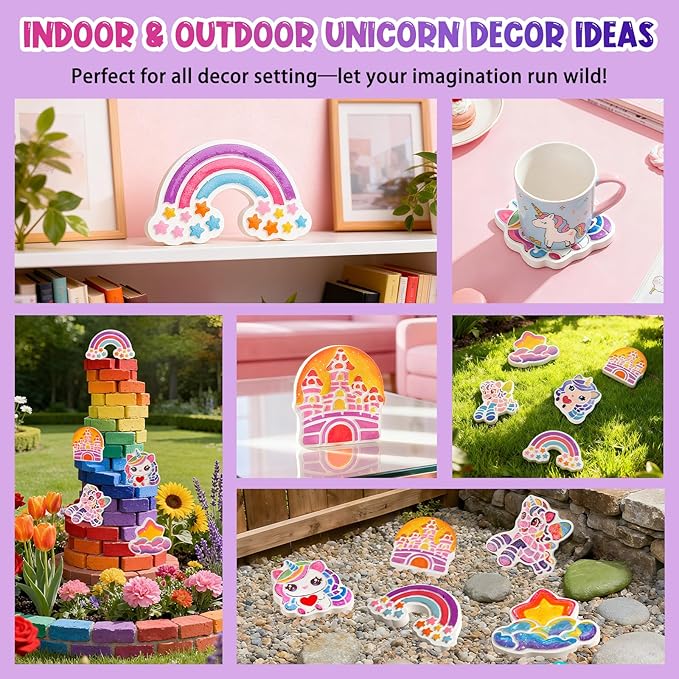 Unicorn Stepping Stones Painting Kits For Kids, Toddler Outdoor Arts And Crafts Garden Decoration Supplies, Paint Craft Kits For Kids Ages 4 5 6 7 8 9 10 + Year Old Boys Girls Birthday Easter Gifts