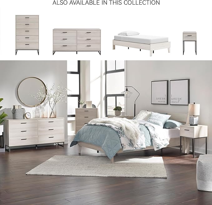 Signature Design by Ashley Socalle Casual Farmhouse Platform Bed Frame, Twin, Natural Beige