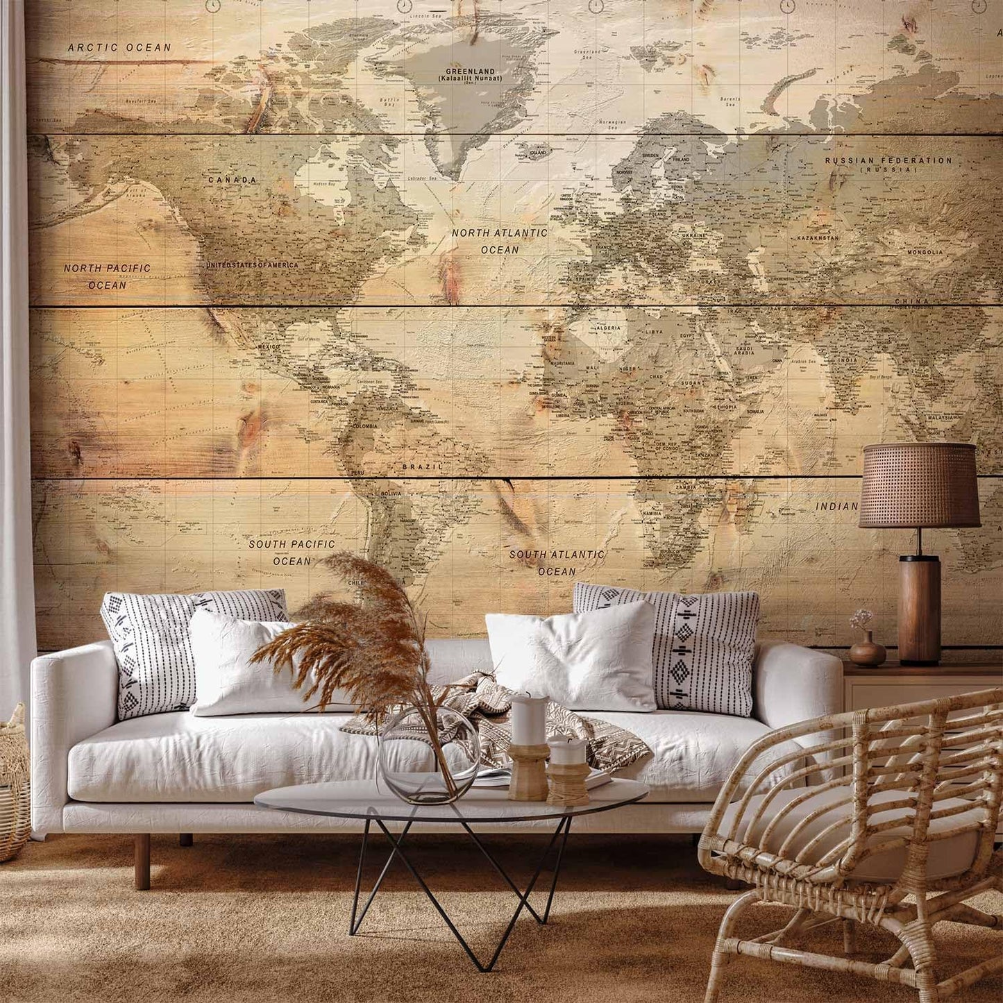 artgeist Premium Wall Mural World Map 157x110 in - XXL Non-Woven Wallpaper Fleece Wall Decor Photo Print Picture Image Design Home Map of The World k-A-0218-a-a