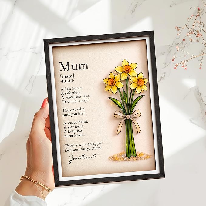vinatimes Personalized Birthday Gift for Women, Mom Birth Flower Frame, Custom Mum Definition Art Craft Family Keepsake, Gifts for Mothers Day, Grandma, Nana, Nini Gifts, Decorative Sign for Home