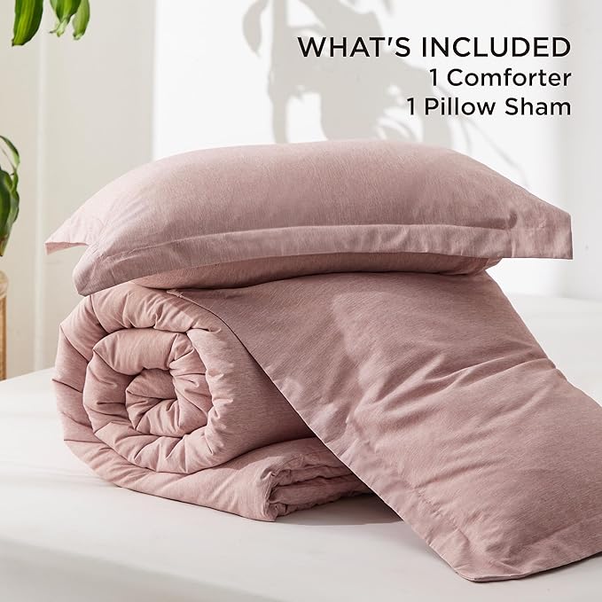 Bedsure Twin/Twin XL Comforter Set - Dusty Rose Soft Bedding for All Seasons, Cationic Dyed Bed Set, 2 Pieces, 1 Twin Size Comforter (68"x88") and 1 Pillow Sham (20"x26"+2")