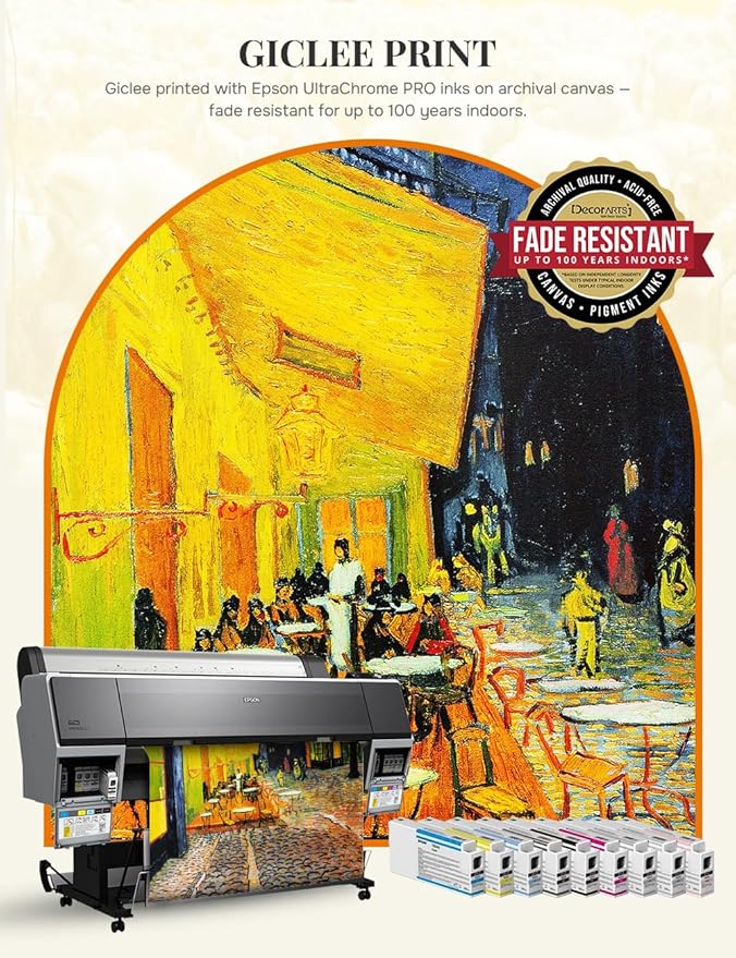 DECORARTS - Vincent Van Gogh Cafe Terrace at Night Framed Wall Art, Giclee Print with Antique Brown Frame for Home or Living Room Decor, Picture Size 16x20 Total 19x23 Made in USA