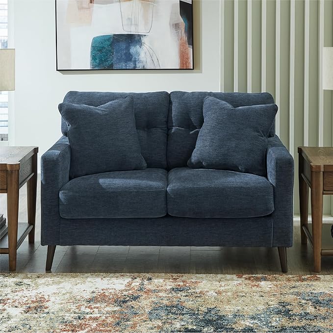 Signature Design by Ashley Bixler Classic Tufted Loveseat with Removable Cushions, Blue