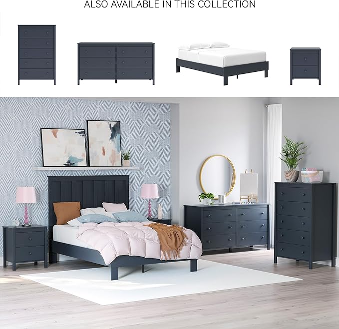 Signature Design by Ashley Simmenfort Vintage Full Platform Bed with Metal Slats, No Box Spring Needed, Blue
