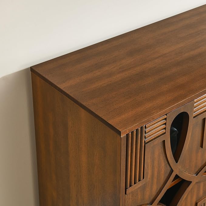 Ball & Cast 60" Mid Century Modern Sideboard Cabinet with Openwork Carving, Media Console & Buffet Cabinet with 4 Doors and Adjustable Shelves for Living Room,Kitchen Coffee Bar, Dining Room, Walnut