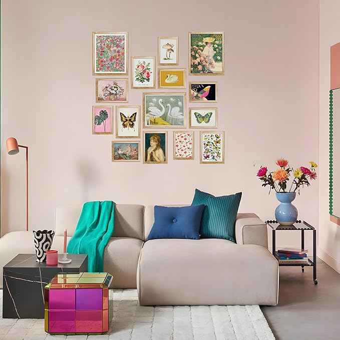 LANCHI95 15 Pcs FRAMED Eclectic Wall Decor, Colorful Eclectic Decor, Colorful Art, Girls Room, Vintage Wall Art Prints, Moody Maximalist Bedroom Decorations