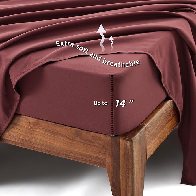 Bedsure Full Size Comforter Set - 7 Pieces Floral Burgundy Soft Bedding Sets, Full Bed in a Bag with Botanical Flowers Comforter, Sheets, Pillowcases & Shams