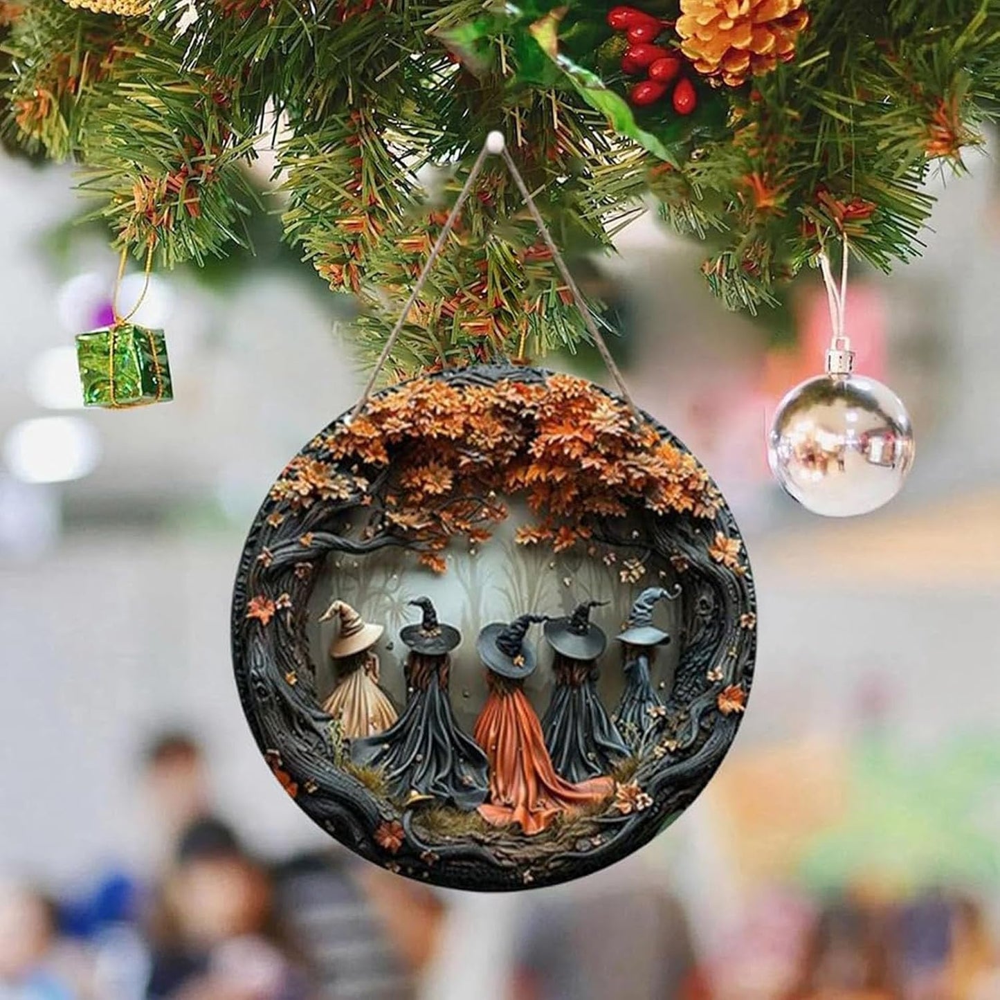 Fanyil/Olygee/Sherum/Shirem/Pubyfun/Glosrity/Libilin/Graddi/Solymody/Gowebs/Goredny/Vianys Witching Hour, Door Way Hanging Decor Halloween, 2D Wooden Round Witches Sign (A+B, 11.8")