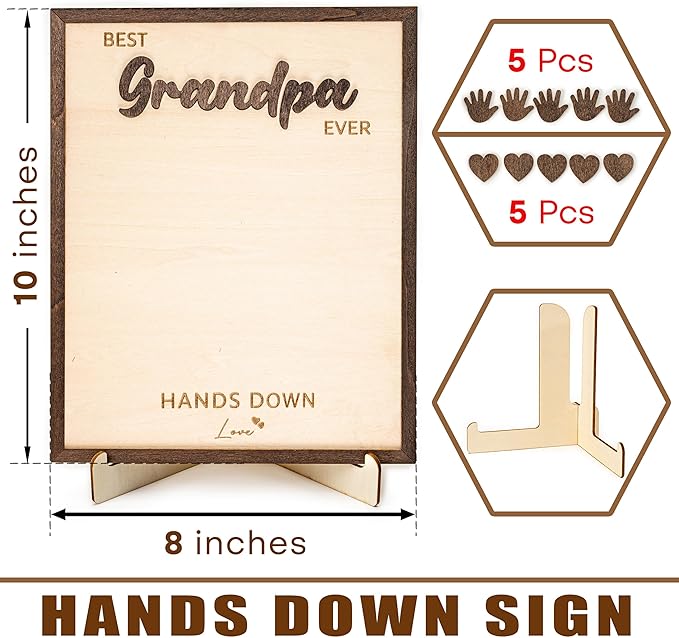 Best Grandpa Ever Hands Down Sign Wooden Handprint Frame DIY Gifts, Fathers Day Personalized Gifts From Daughter, Son, Kids - Fathers Day Handprint Gift, Custom Birthday Gift for New Dad, Grandpa