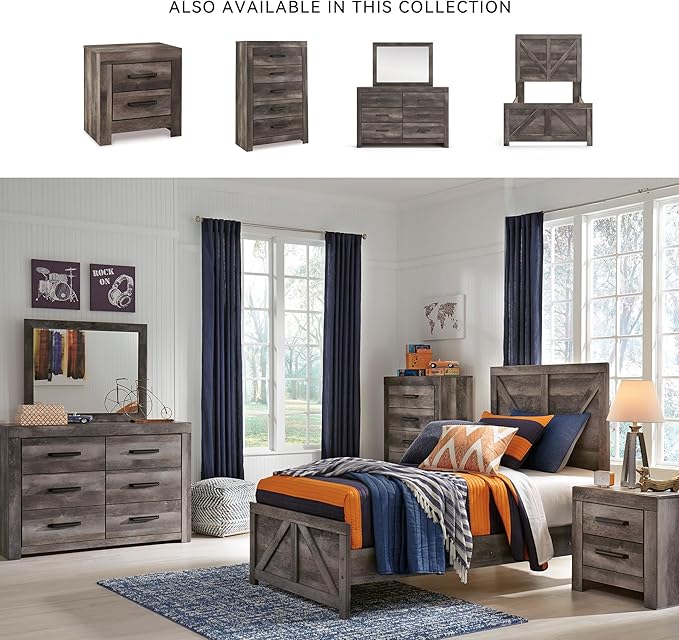 Signature Design by Ashley Wynnlow Rustic 2 Drawer Two Drawer Nightstand, 24.41" Tall, Weathered Gray