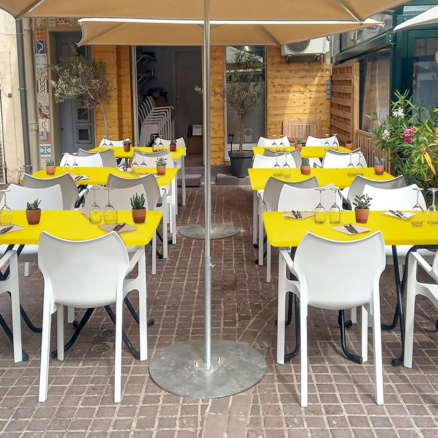 Fitted Tablecloth for 6 Foot Rectangle Tables-4 Pack Yellow Elastic Outdoor Picnic Table Cover-Spandex Stretch Folding Table Cloths 6 ft for Camping Dining Room Patio Kitchen Banquet Party