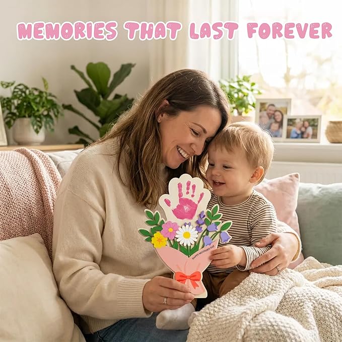 HYPERI DIY Mothers Day Crafts for Kids Handprint Art, Handprints Wooden Rose Flower Bouquet, Mothers Day Gifts for Mom from Kids, for Grandma from Grandkids, Mothers Day Keepsake Craft (Mom Bouquet)
