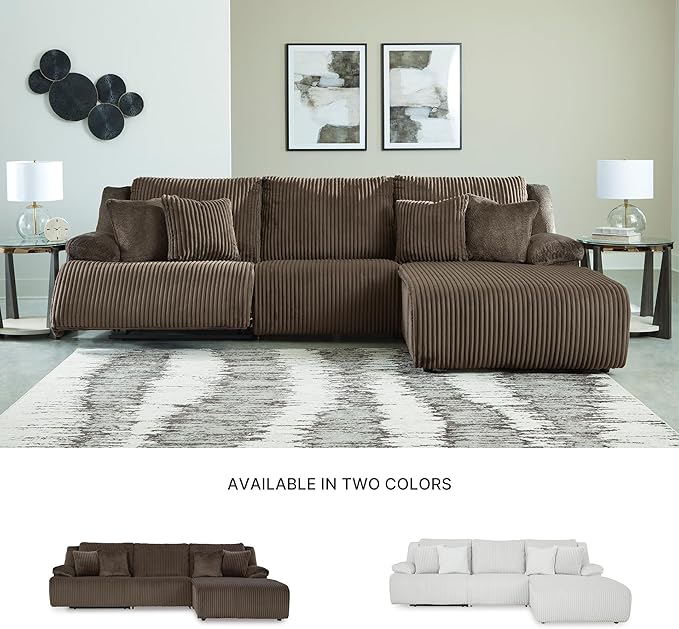 Signature Design by Ashley Top Tier Casual Manual Reclining Right-Arm Facing 3-Piece Sectional Sofa Chaise with 4 Accent Pillows, Dark Brown