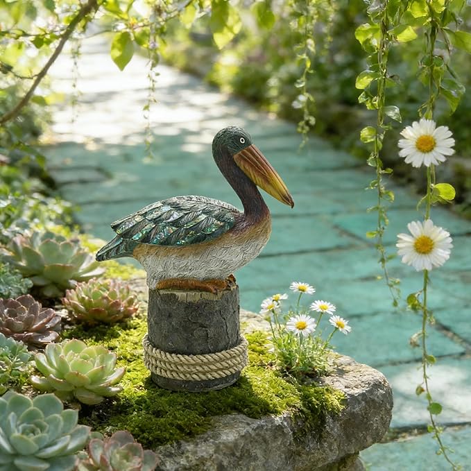 Lukitas Pelican Statue and Sculpture Decor, Coastal Nautical Beach Ornament for Home Patio Garden Outdoor, Resin 12''