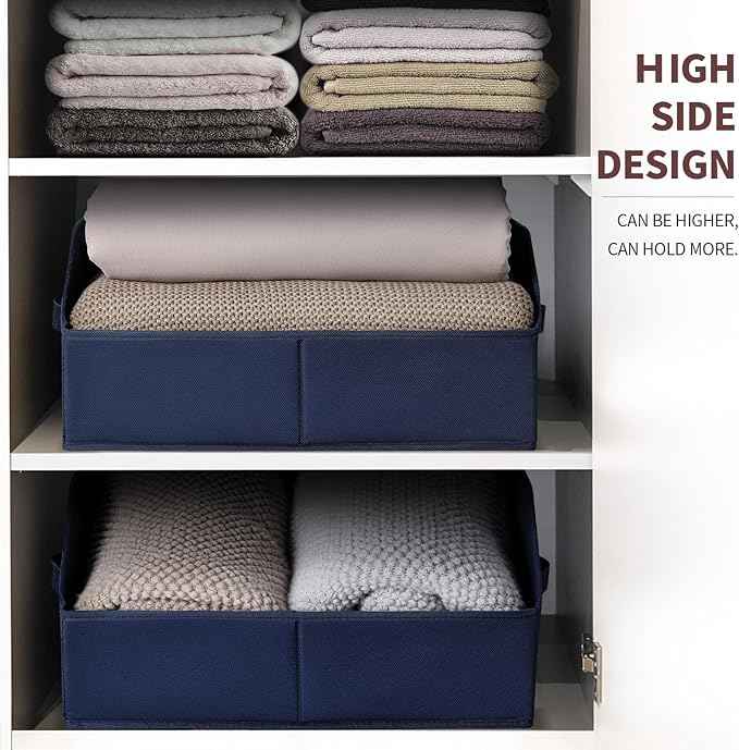 Clothes Organizers and Storage - Fabric Storage Bins with Handles, Storage Baskets for Organizing, Trapezoid Storage Cubes for Blankets, Towels, Office, 6 Pack, Navy Blue