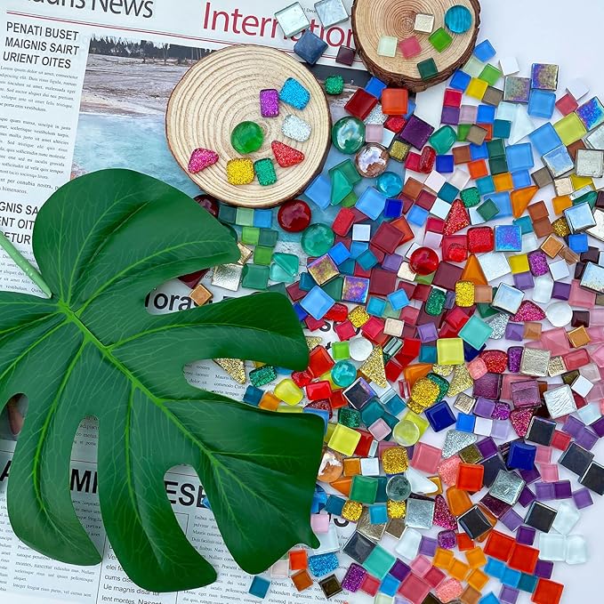 LITMIND 1.1LB Assorted Colors Irregular Crystal Glass Mosaic Tiles - Perfect for Art Crafts, Mosaic Making Projects, Home Decor, and More