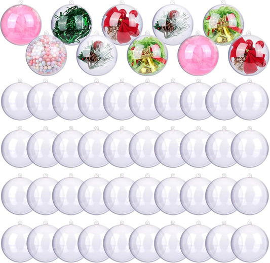 ANVAVO 50 Clear Plastic Fillable Ball Ornaments - DIY Craft Transparent Baubles - Shatterproof Christmas Tree Hanging Ornaments for Christmas, New Years, Birthday, Wedding, Home Decor