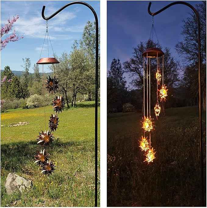 Tryme Sun Solar Wind Chimes for Outside Hanging Garden Lights Solar Christmas Decorations Outdoor for Women, Mother, Grandmother