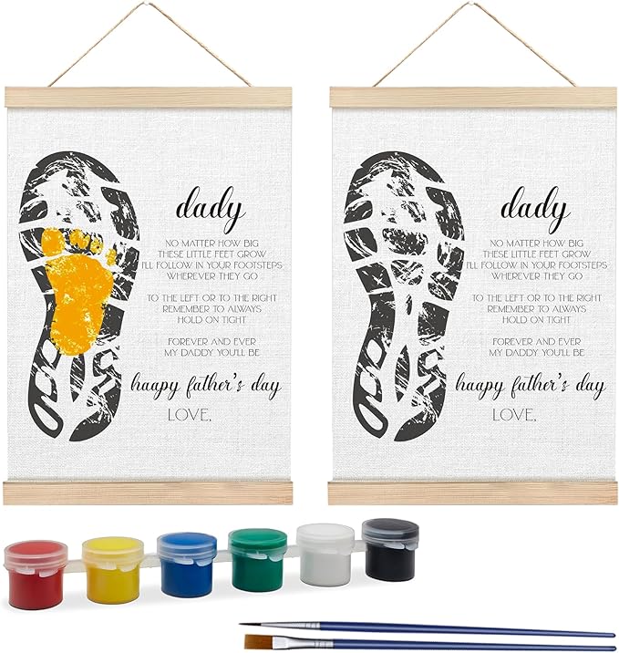 Fathers Day Footprint Art Kit – 12x16 inches Footprint Art Kit with Acrylic Paints – DIY Family Keepsake Craft, Father Daughter Activity, Father's Day Birthday Gifts Fit for Dad, Grandpa, BH05