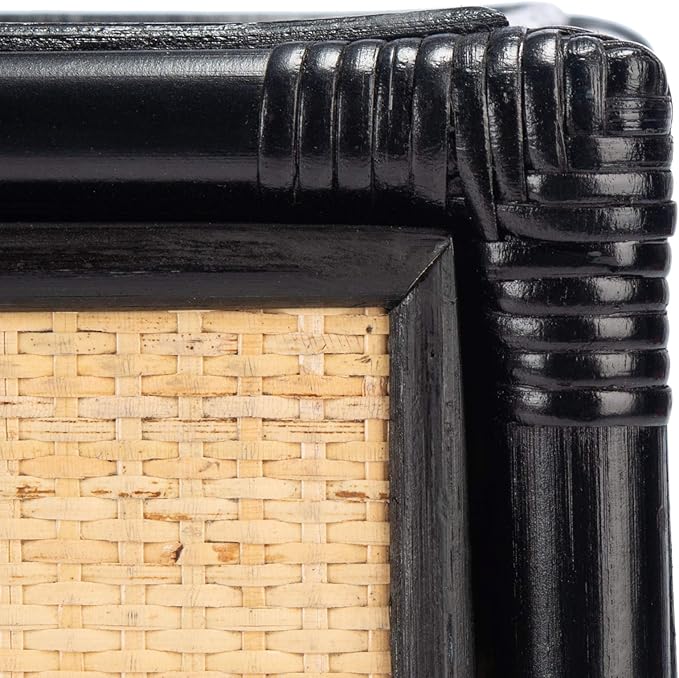 SAFAVIEH Home Collection – Roya Black & Natural Nightstand with Drawer & Shelf, Coastal Accent Table, Bamboo-Style Frame & Rattan Drawer (NST4005D)