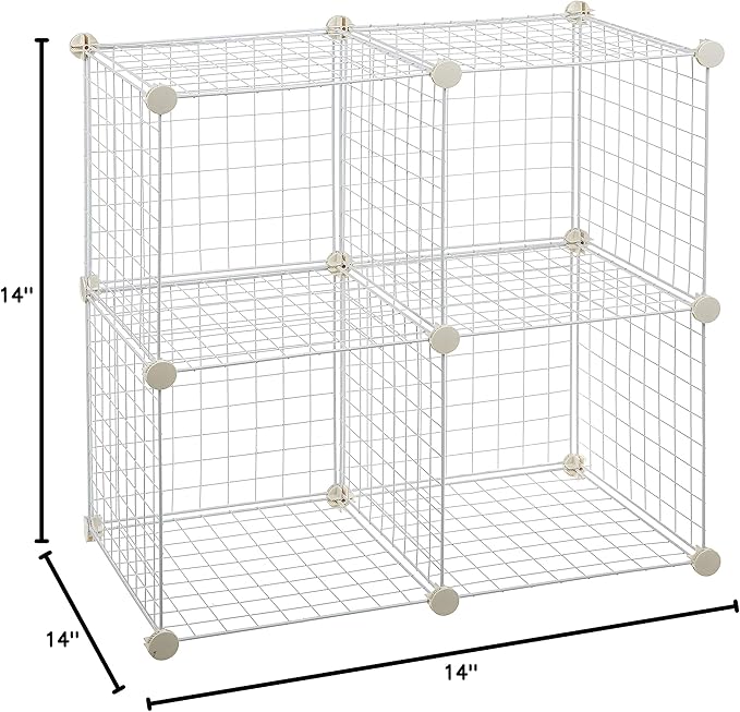 Amazon Basics 4 Cube Wire Grid Storage Organizer, Closet Organizer and Shelves, Stackable, Space-Saving, Easy to Assemble, 14"x14"x14", White