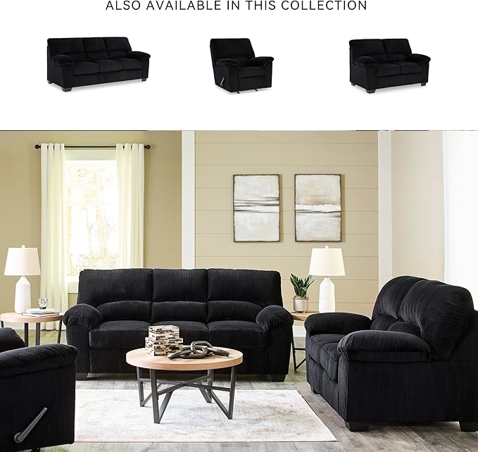 Signature Design by Ashley SimpleJoy Modern Loveseat for Living Room, Black