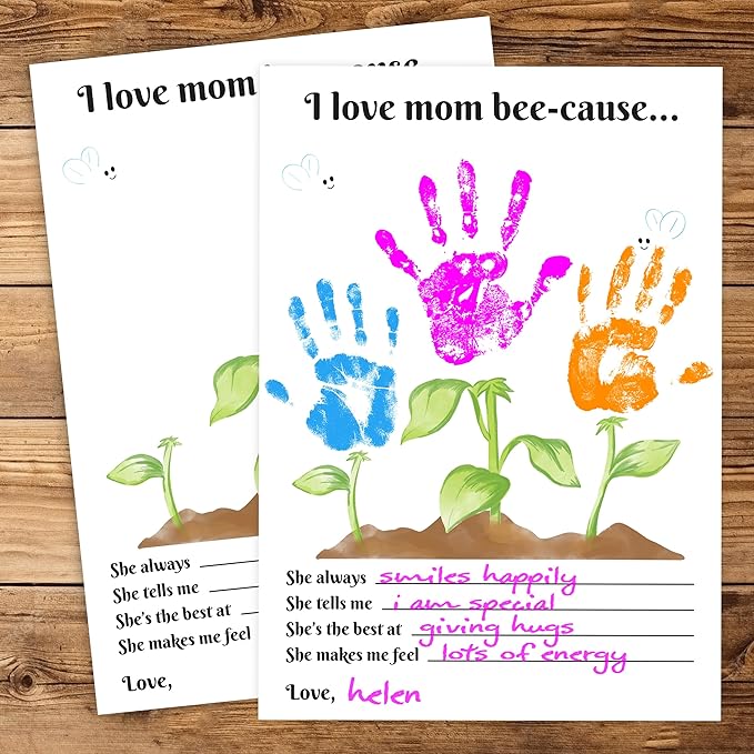 Handprint Floral Flower Bouquet Handprint Craft DIY for Mothers Day Card, Unique Gifts for Mom from Daughter or Son for Mother's Day Birthday Christmas, Gift for Grandma (Mother)