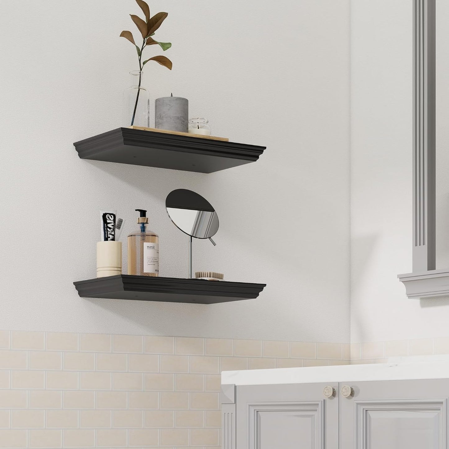Floating Shelves for Wall, 16 Inch Wall Mounted Black Hanging Shelf for Kitchen, Living Room, Office, Bedroom, Bathroom, Retro Vintage Wood Bookshelf for House Decor - Décor Diaries