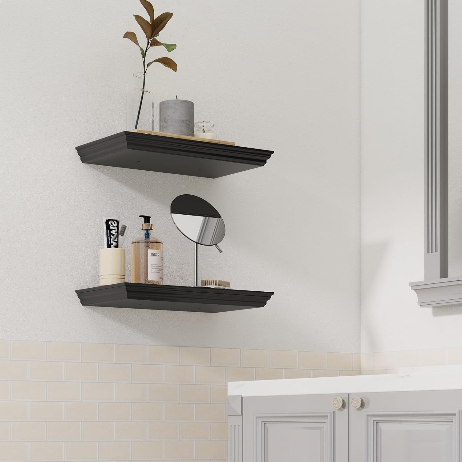 Floating Shelves for Wall, 16 Inch Wall Mounted Black Hanging Shelf for Kitchen, Living Room, Office, Bedroom, Bathroom, Retro Vintage Wood Bookshelf for House Decor - Décor Diaries