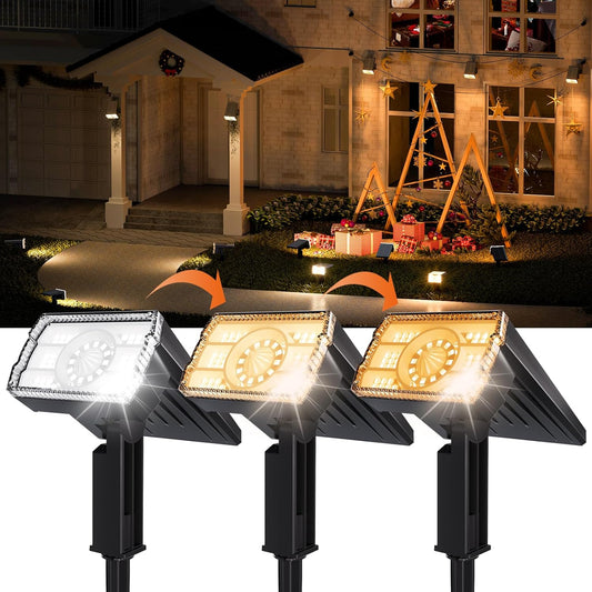 Solar Spotlights Outdoor Waterproof IP67,4 Pack Adjustable Wall&Ground Solar Lights Powered with 3 Colors, 3 Modes, Dusk to Dawn for Pathway/Garden/Yard/Patio/Driveway/Landscape Lighting Outside Decor