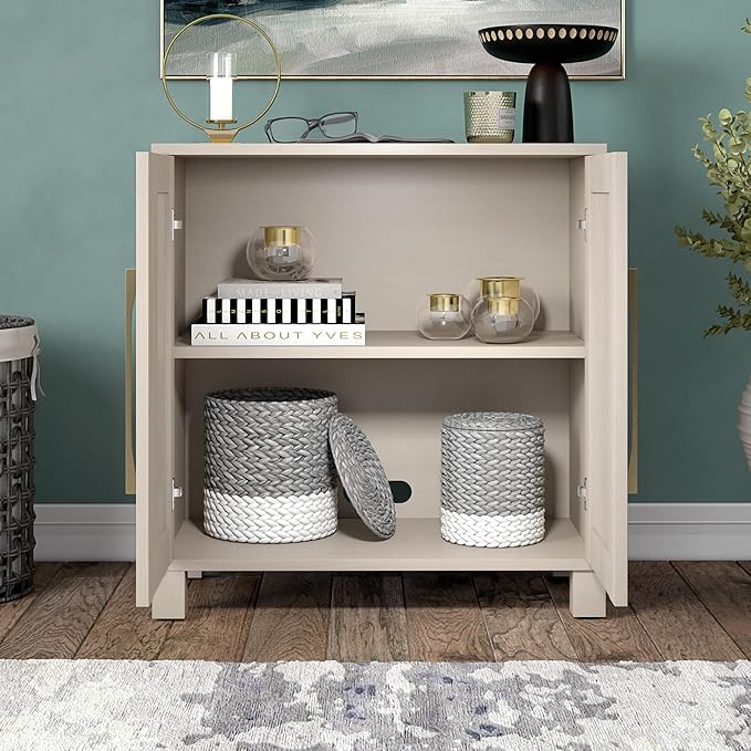 Henn&Hart 28" Wooden Accent Cabinet, Modern Sideboard Buffet Cabinet with 2 Doors and an Adjustable Shelf for Living Room, Dining Room, Bedroom or Entryway, Alder White