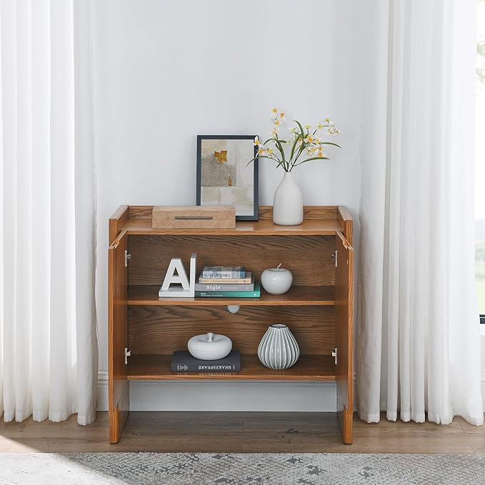 Ball & Cast 34" Walnut Sideboard Cabinet with Storage, Rustic Buffet Credenza Cabinet with 2 Doors and Adjustable Shelf, for Entryway, Hallway, Living Room, Dining Rooms & Kitchen Coffee Bar