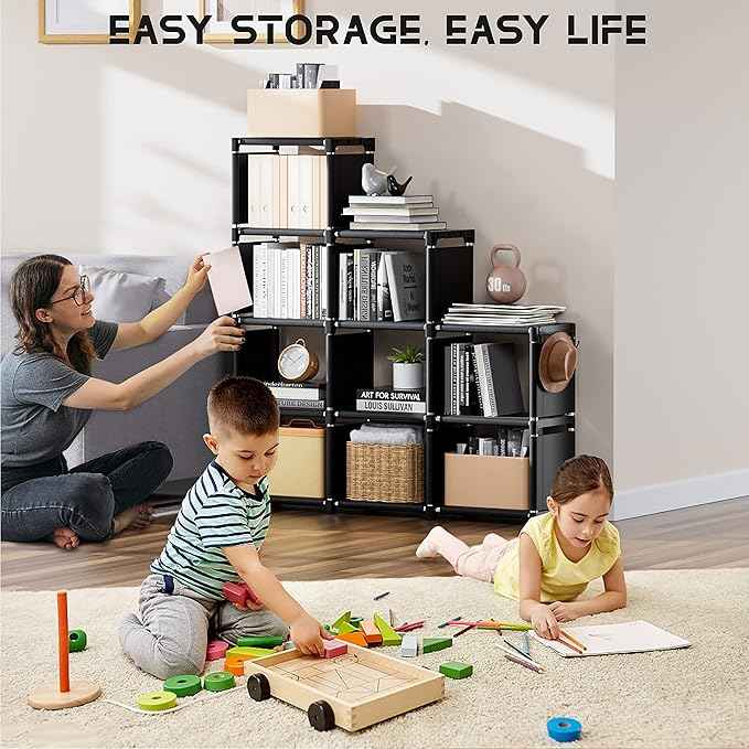 Mavivegue Book Shelf, 9 Cube Storage Organizer, DIY Bookcase, Metal Cube Bookshelf, Tall Book case for Bedroom, Living Room,Office, Closet Storage Organizer, Black Cubicle Storage Rack