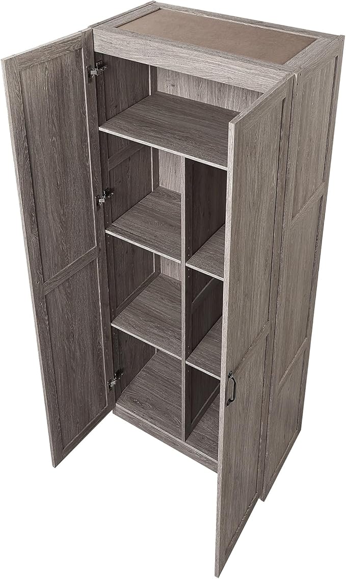 Manhattan Comfort Cornelia Modern Tall Storage Cabinet with Doors and Adjustable Shelves 1.0 - Freestanding Pantry Organizer for Kitchen, Laundry Room, Garage, or Mudroom, Set of 2, Grey