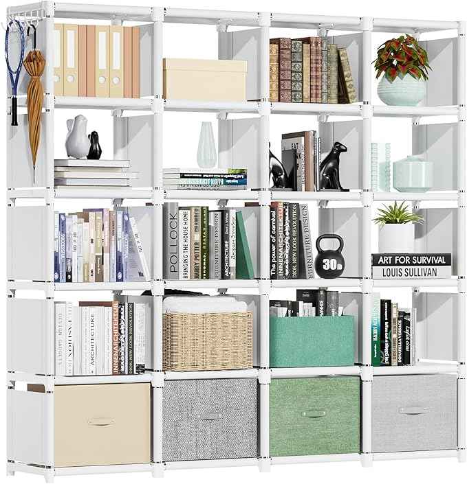 Mavivegue 20 Cube Book Shelf, Storage Organizer, Large DIY Bookcase, Metal Cube Bookshelf, Cubbies Closet Storage Organizer Shelves for Bedroom,Living Room,Home,Office