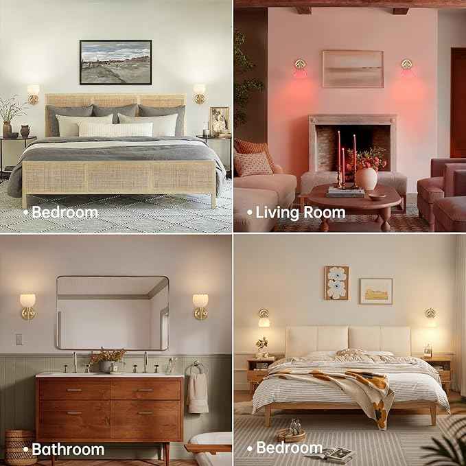 Vintage Battery Operated Wall Sconce, 5000mAh Wireless Rechargeable Wall Light, Indoor Battery Powered Wall Lamp for Bedside Bedroom Living Room, Tulip White